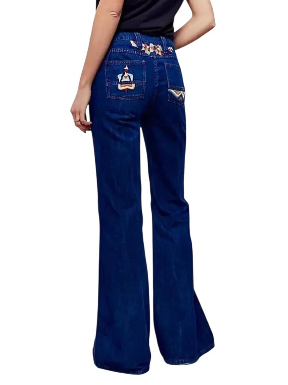 Free People Heartbreaker Low Rise Flare Button Fly Embroidered Boho Jeans 27x33